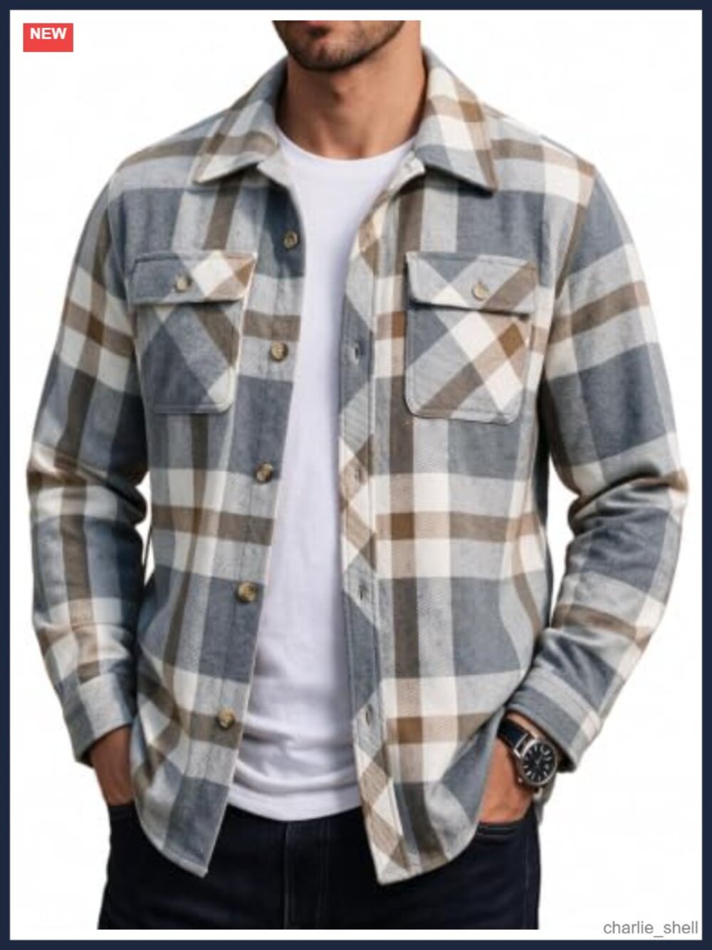 Mens Flannel Shirt Plaid Button Down Cotton Wool Blend Casual Jacket